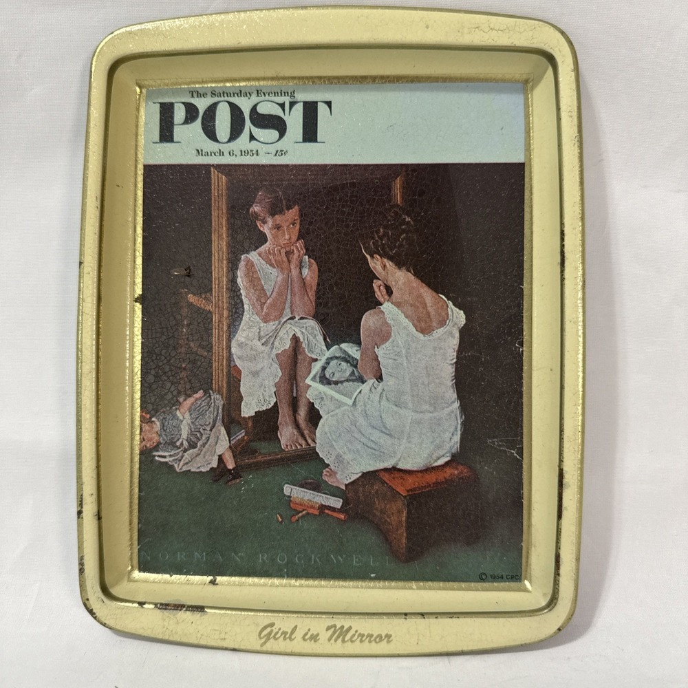 Vintage‎ The Saturday Evening Post Norman Rockwell Girl In The Mirror Tin Tray